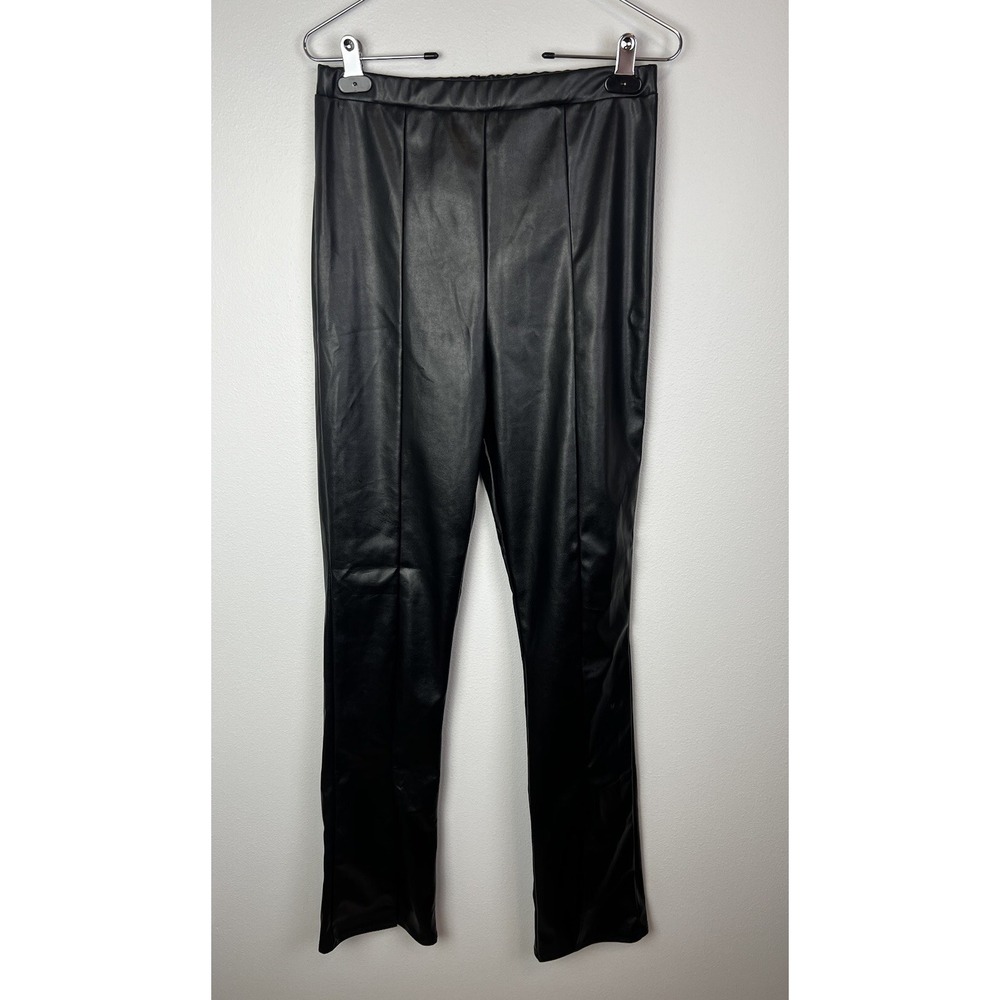 Pretty Little Thing Womens Faux Leather Split Hem Pant Black Size US:8 NWT